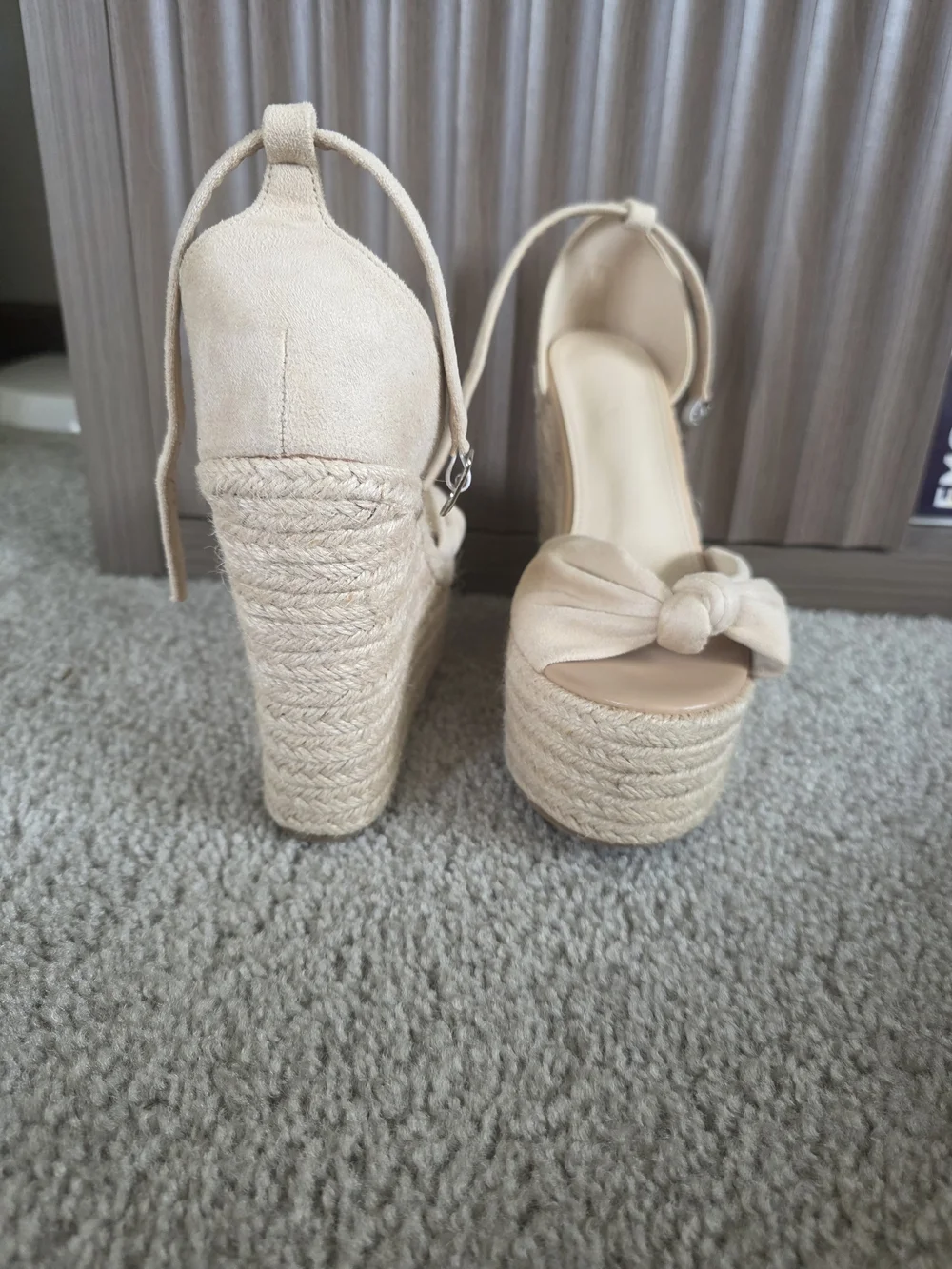 Womens Beige Platform Espadrille Sandals with Knot Detail